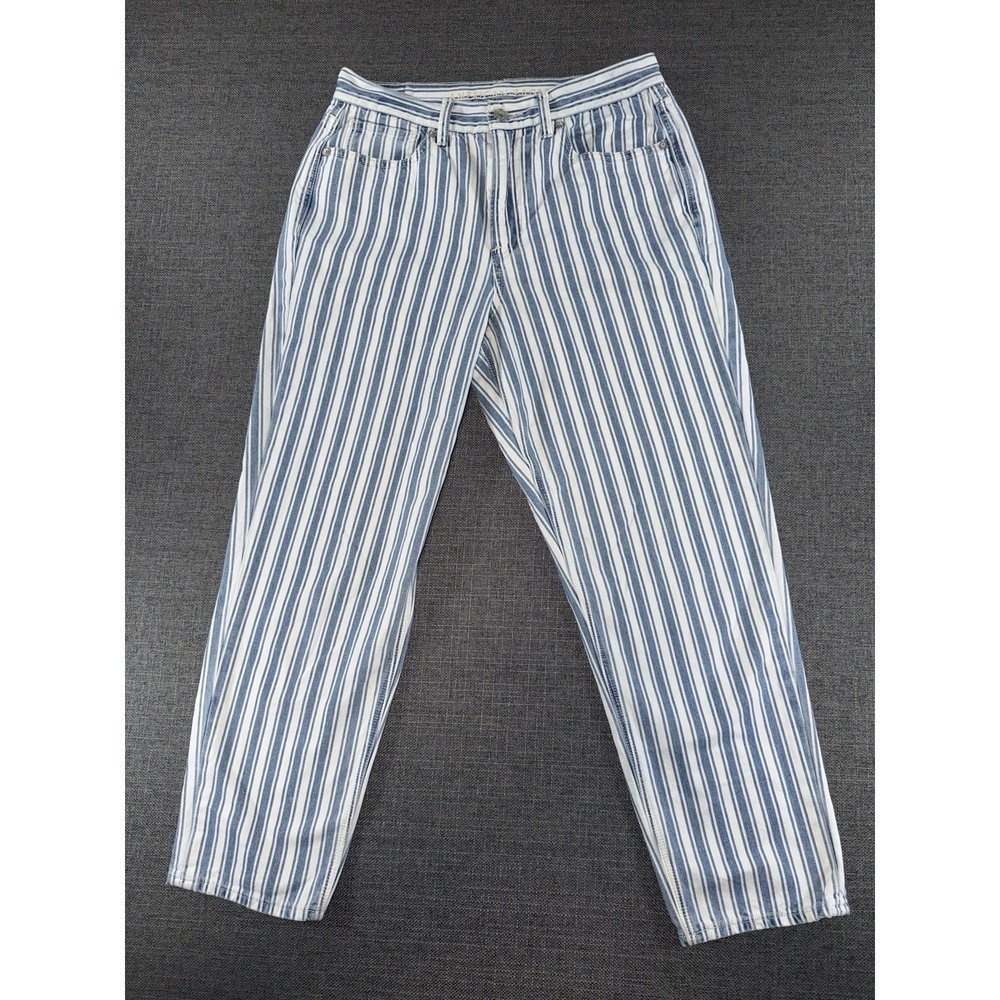 American Eagle Mom Jeans Womens 6 Blue White Striped Denim Straight